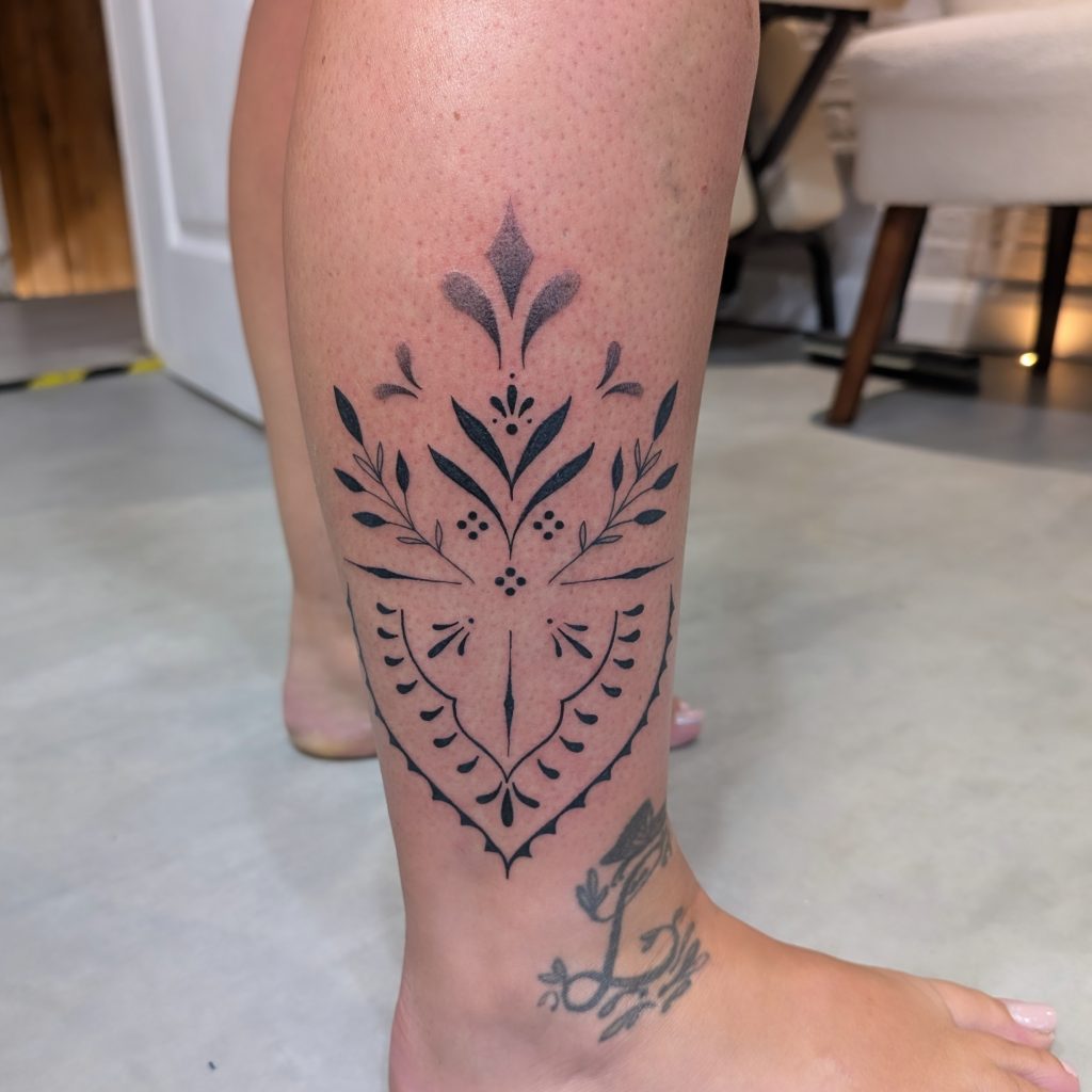 IMG_20250816_200605_456 Ornamental leg band tattoo by Leanne at Kimmer Ink Tattoo Studio in Eastleigh, Hampshire.