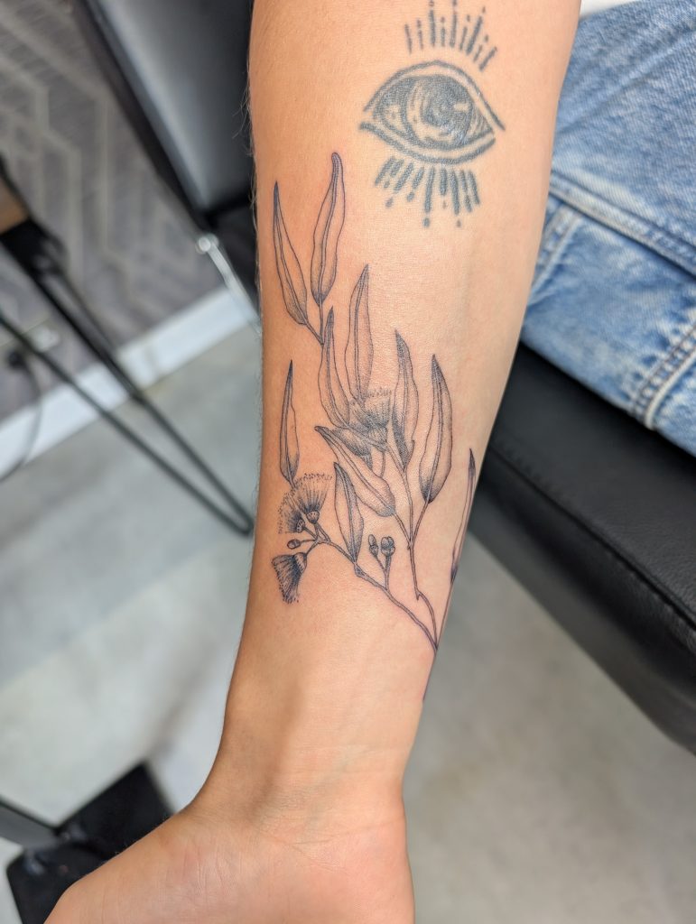 PXL_20250807_115158712.MP Delicate botanical branch forearm tattoo by Leanne at Kimmer Ink Tattoo Studio in Eastleigh, Hampshire.